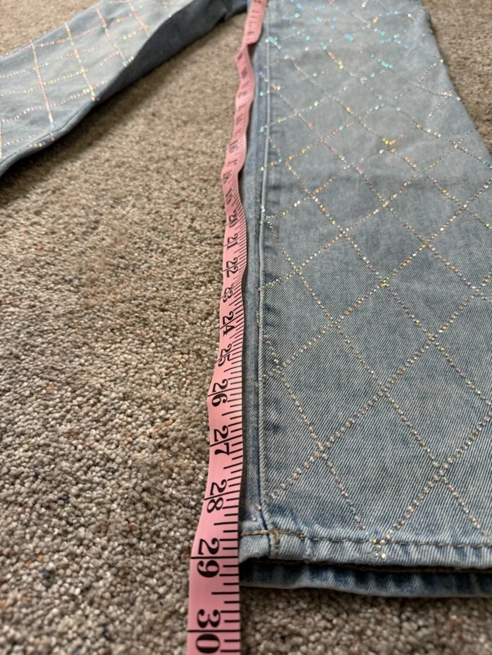 Girls Light Blue Quilted Rhinestone Pattern Jeans